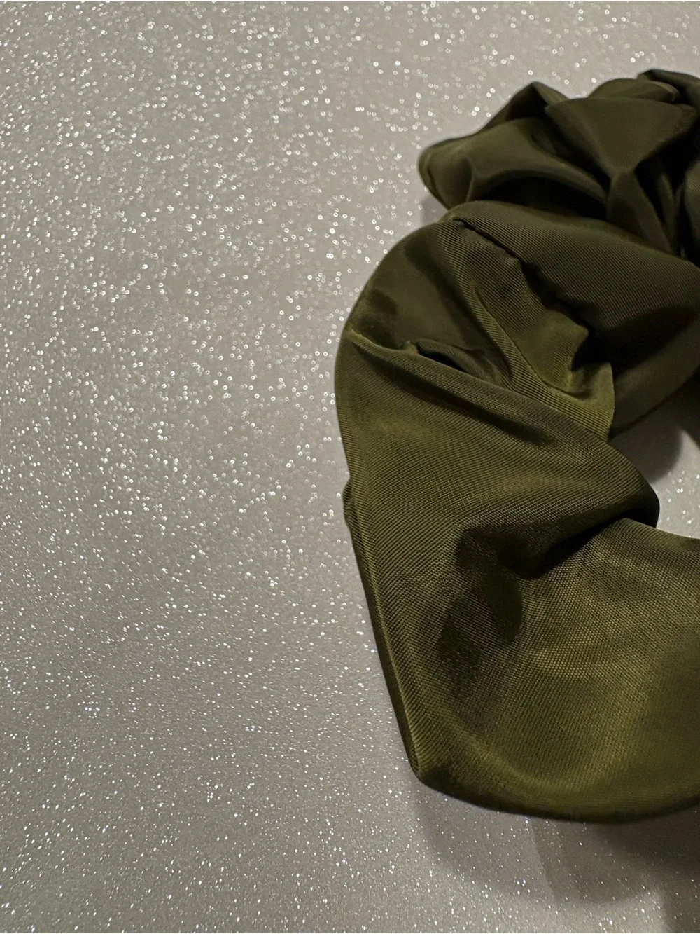 Olive Green Satin Scrunchie for Women